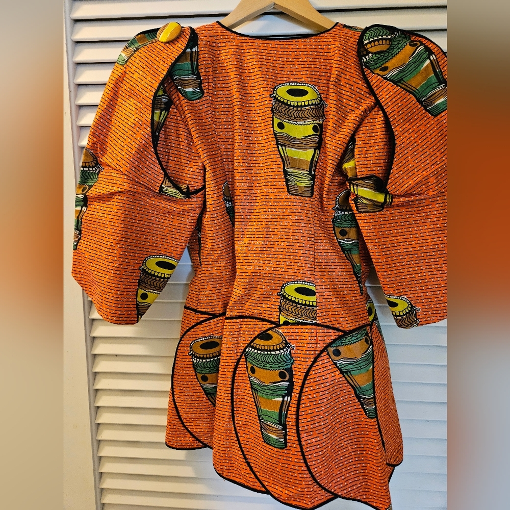 Vibrant Orange African Print Top And Skirt Set - Picture 5 of 11